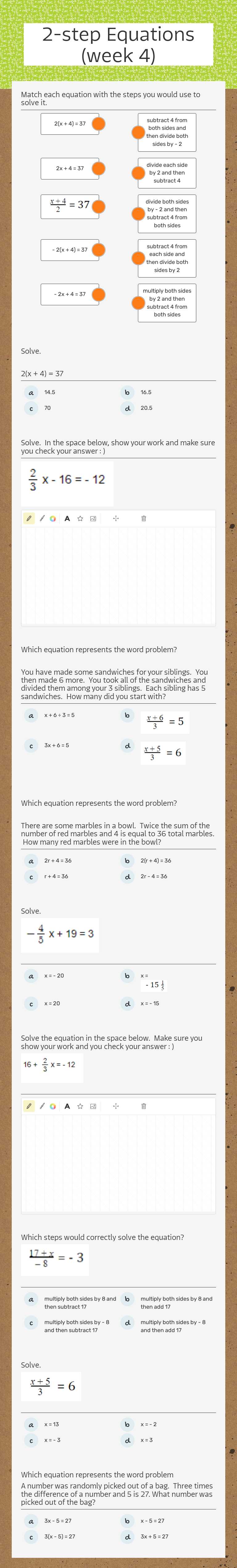2-step Equations (week 4) worksheet preview image