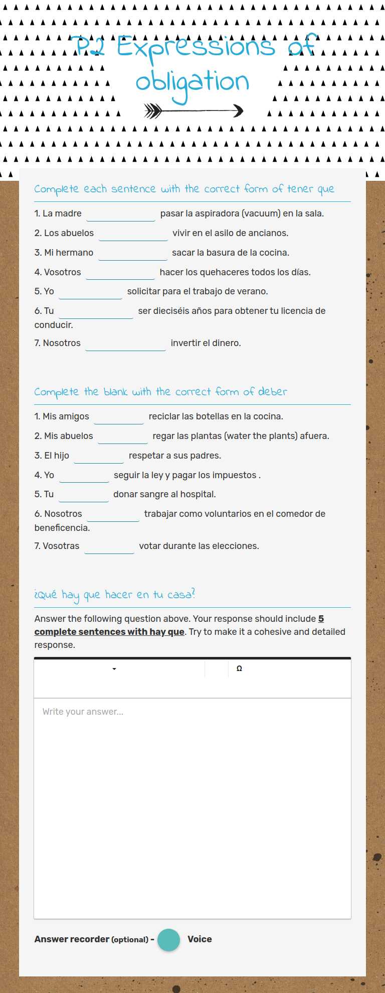 P2 Expressions of obligation worksheet preview image