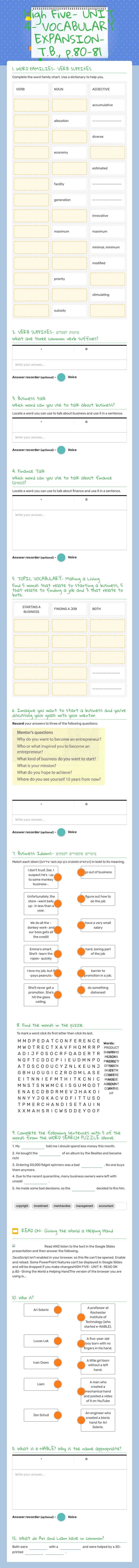 High Five- UNIT 4- VOCABULARY EXPANSION- T.B., p.80-81 worksheet preview image