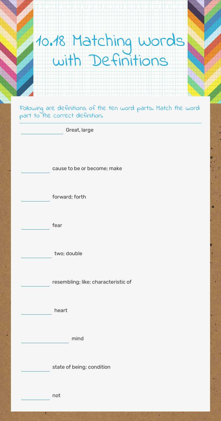 10.18 Matching Words with Definitions worksheet preview image
