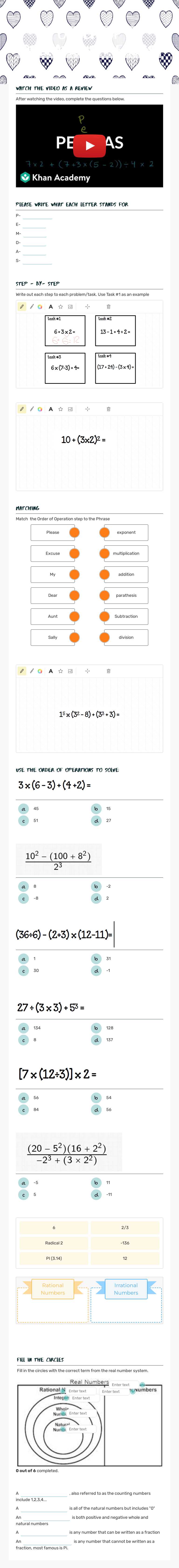 Order of Operations (PEMDAS) Grade 9 worksheet preview