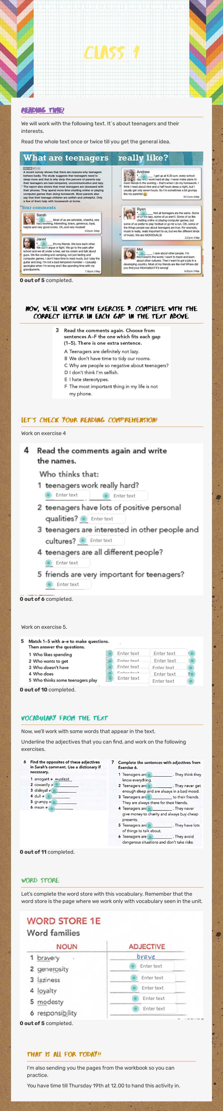 cLASS 1 worksheet preview image