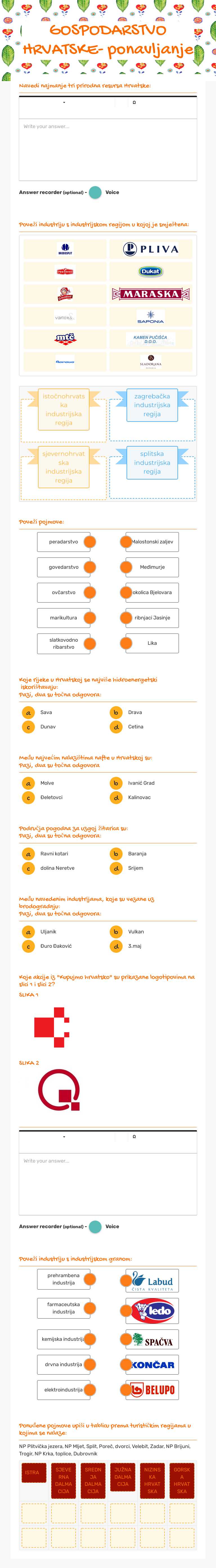 GOSPODARSTVO HRVATSKE- ponavljanje Grade 8 worksheet preview