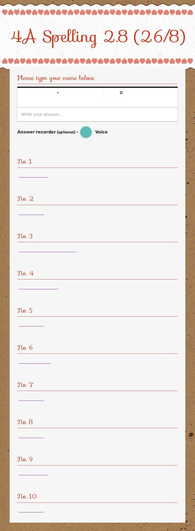 4A Spelling 2.8 (26/8) worksheet preview image