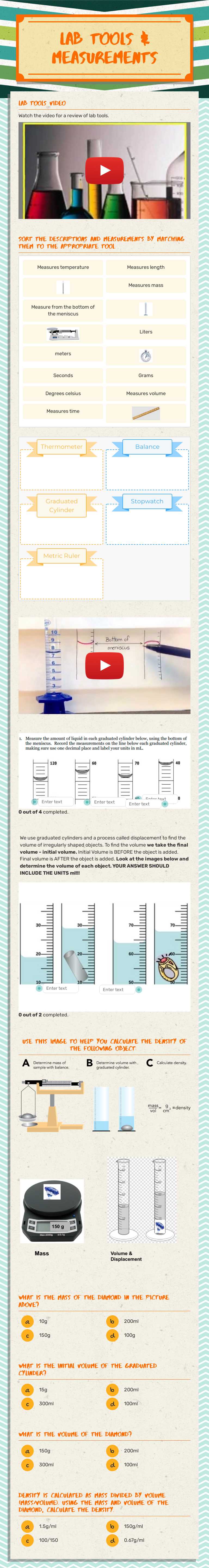 Lab Tools & measurements worksheet preview image