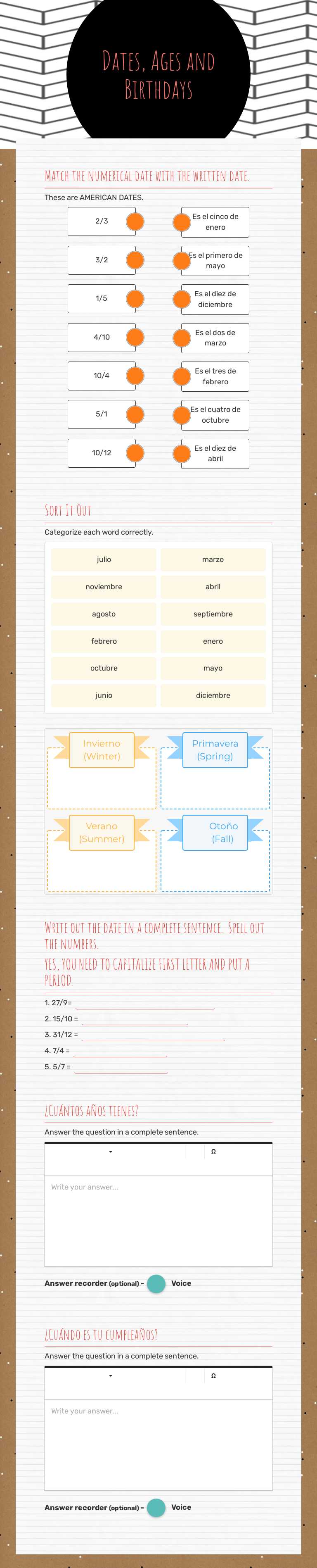 Dates, Ages and Birthdays worksheet preview image