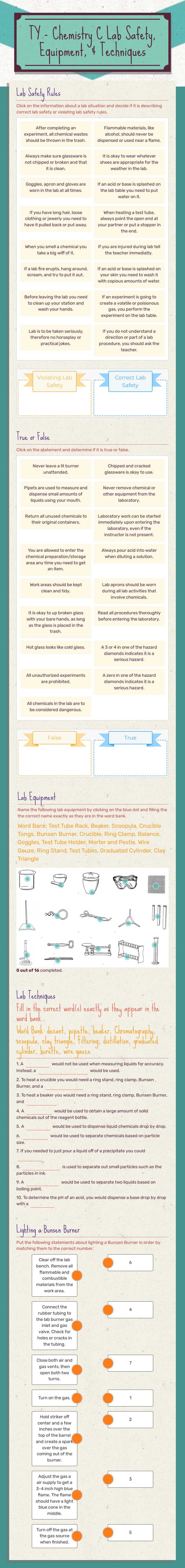 TY - Chemistry C
    Lab Safety, Equipment, & Techniques worksheet preview image