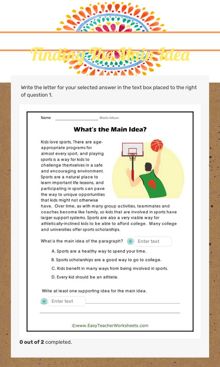 Finding The Main Idea Other worksheet preview
