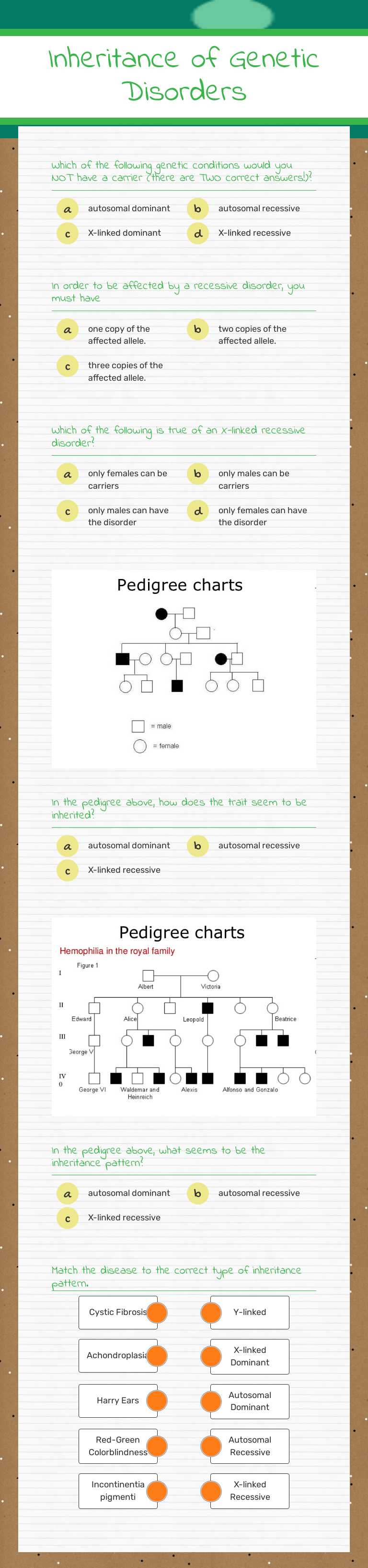 Inheritance of Genetic Disorders Grade 10 worksheet preview