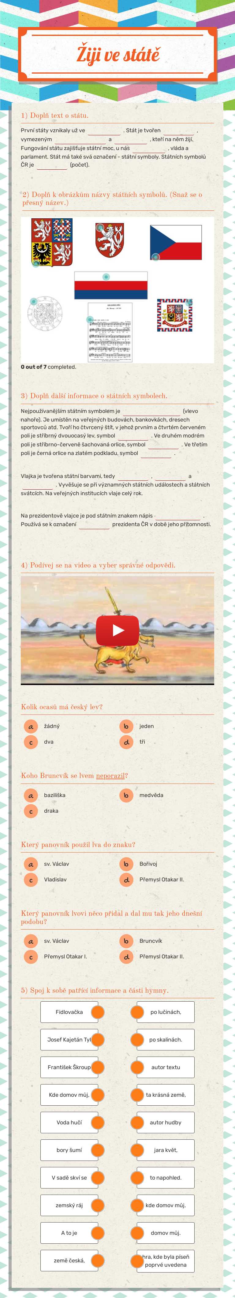 Žiji ve státě Grade 6 worksheet preview