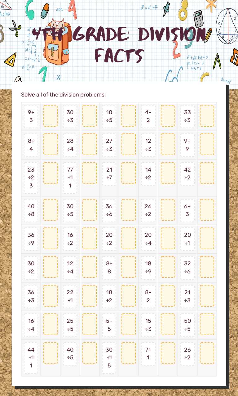 4th Grade: Division Facts worksheet preview image