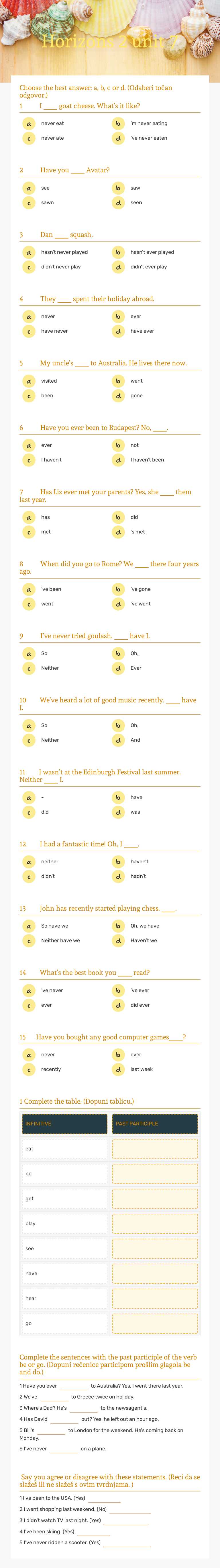 Horizons 2 unit 7 worksheet preview image