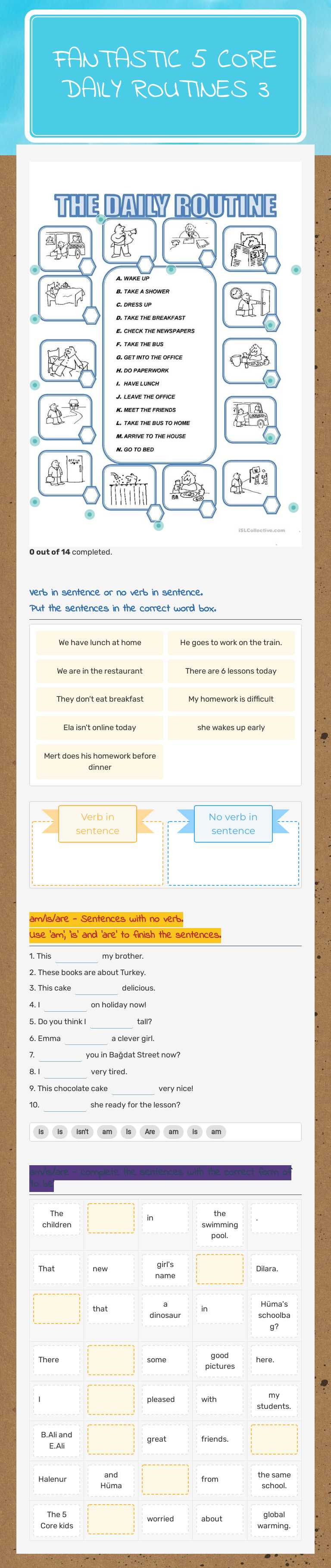 fantastic 5 core
daily Routines 3 worksheet preview image
