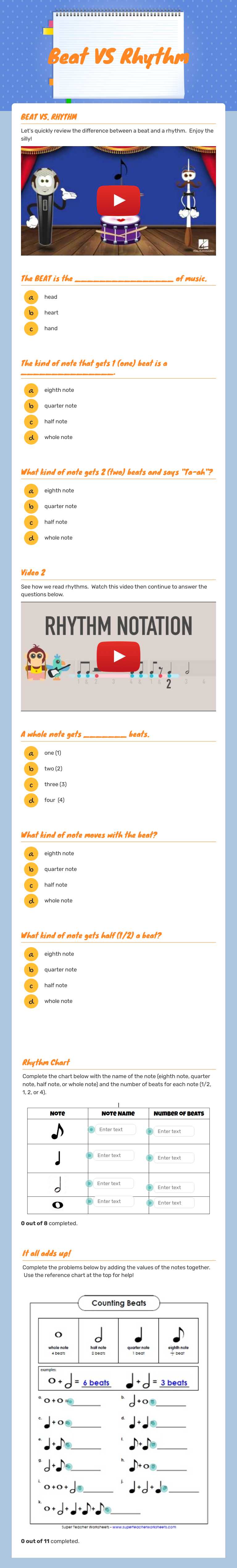 Beat VS Rhythm Grade 5 worksheet preview