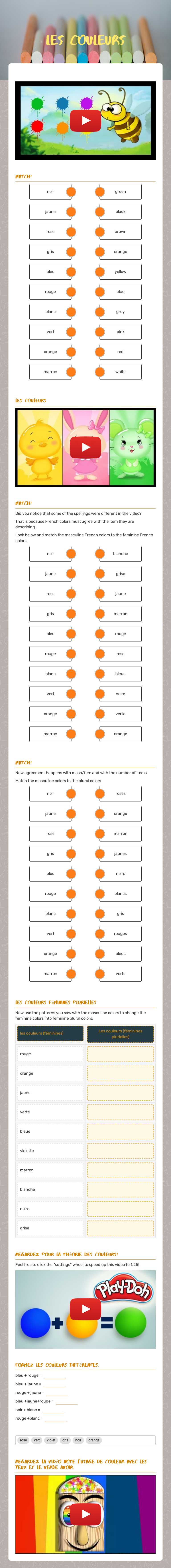 les couleurs worksheet preview