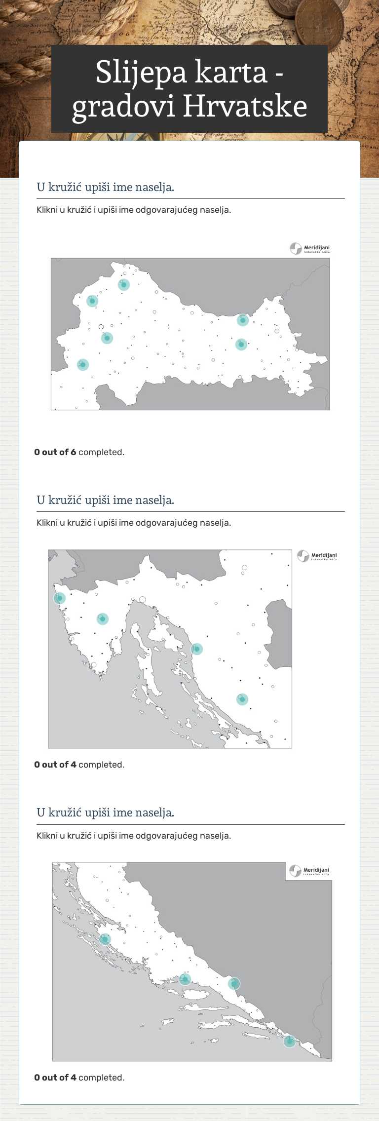 Slijepa karta - gradovi Hrvatske worksheet preview image
