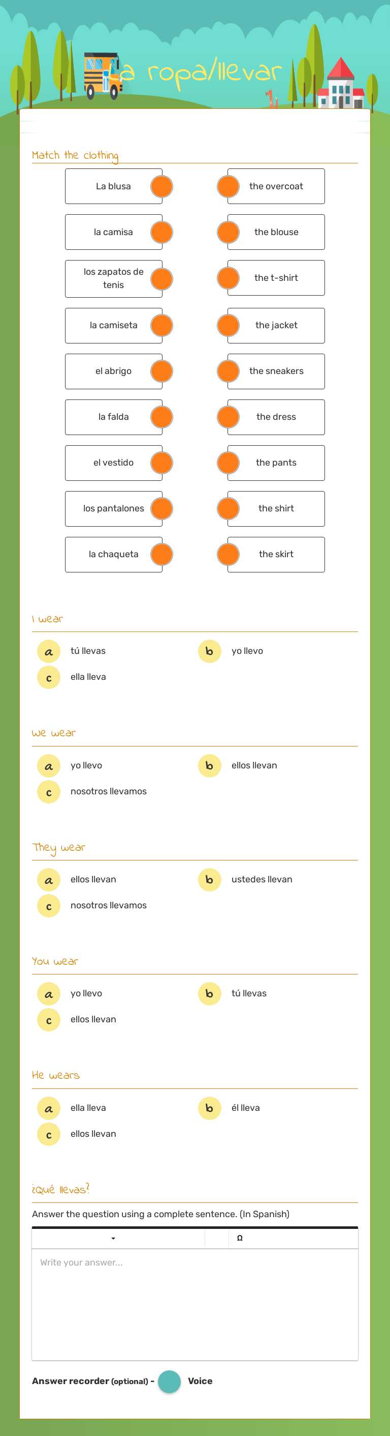 La ropa/llevar worksheet preview image