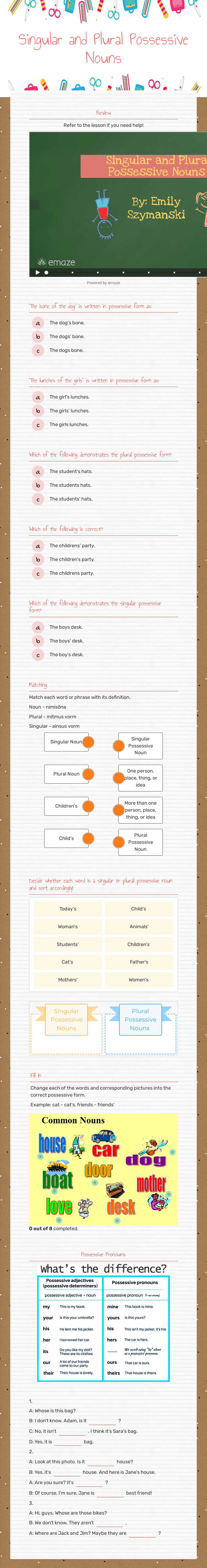 Singular and Plural Possessive Nouns Grade 5 worksheet preview