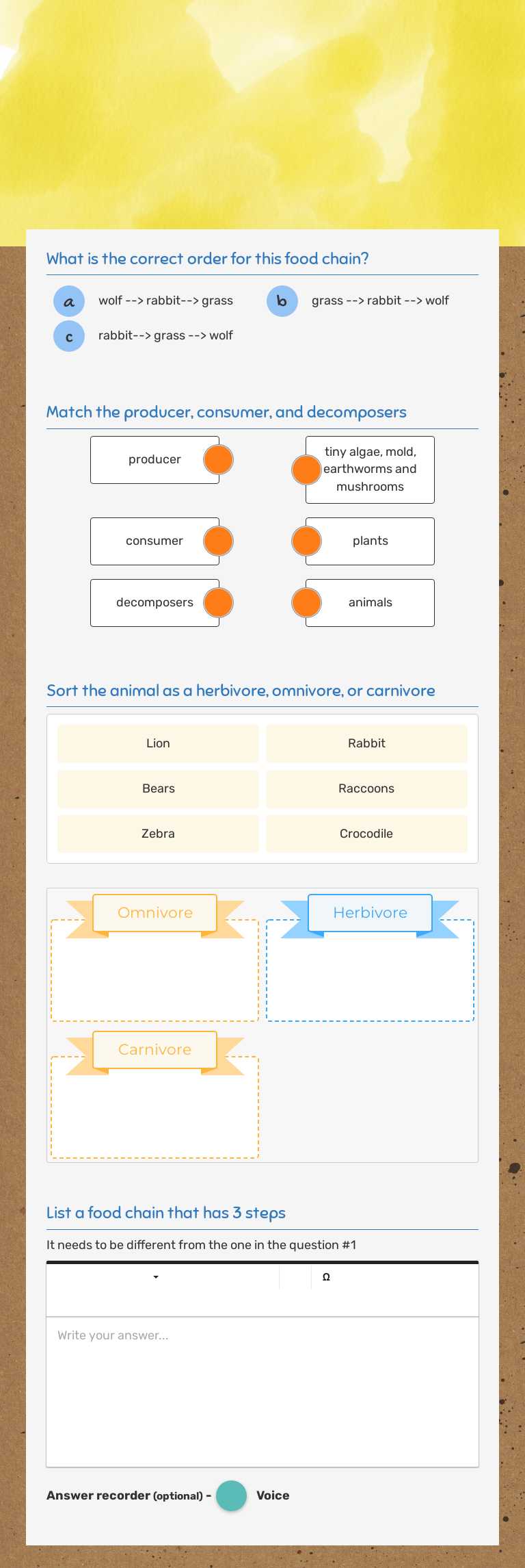 Food Chain worksheet preview image