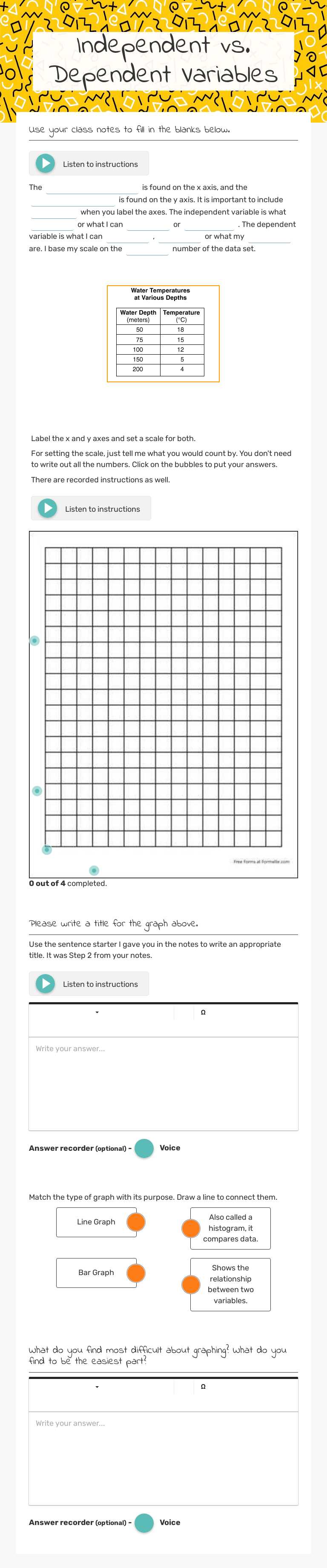 Independent vs. Dependent Variables Grade 9 worksheet preview