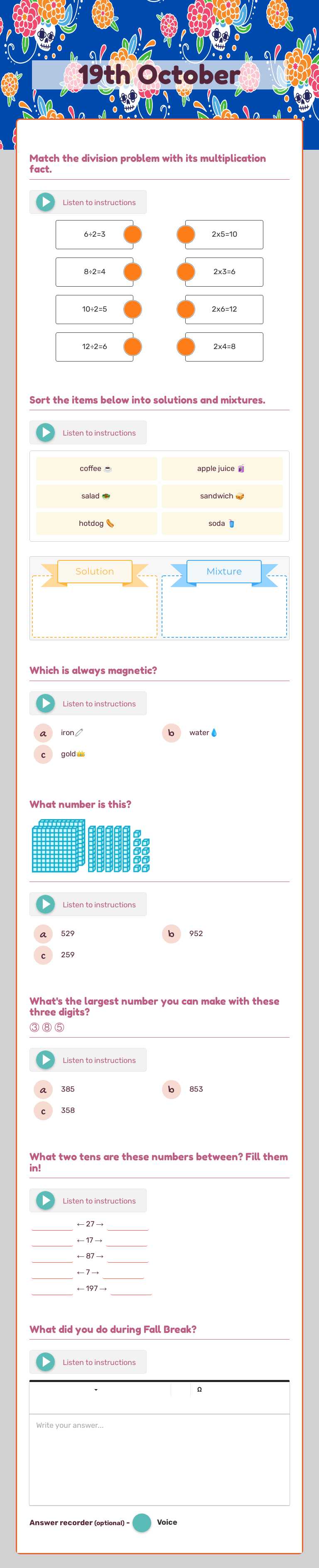 19th October Grade 3 worksheet preview