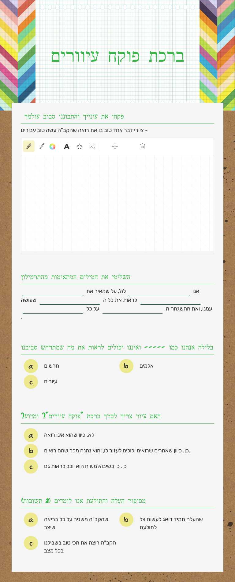 ברכת פוקח עיוורים worksheet preview image