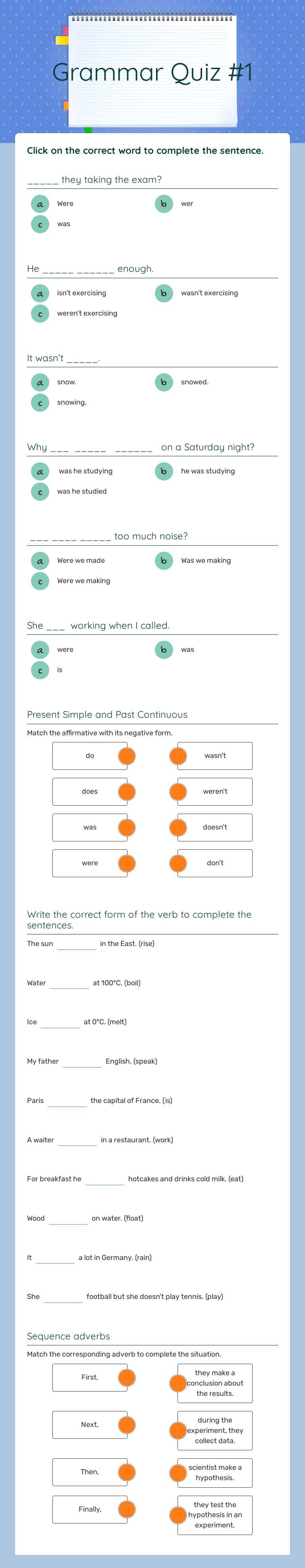 Grammar Quiz #1 worksheet preview image