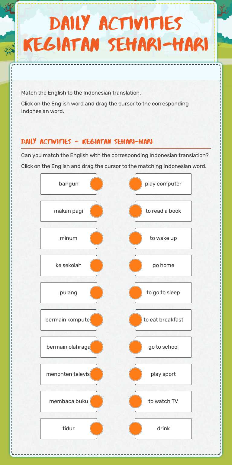 Daily Activities kegiatan sehari-hari worksheet preview image