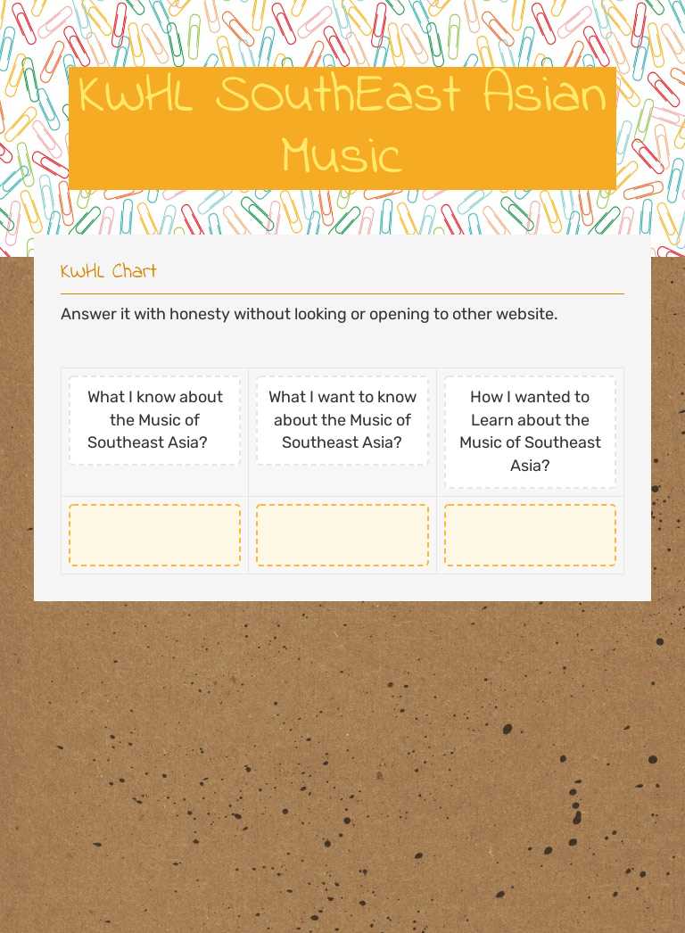 KWHL            
   SOuthEast Asian Music Grade 8 worksheet preview