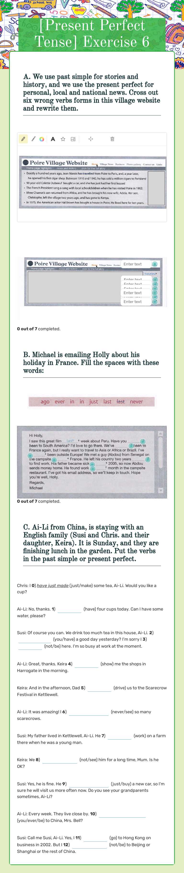 [Present Perfect Tense] Exercise 6 Grade 1 worksheet preview