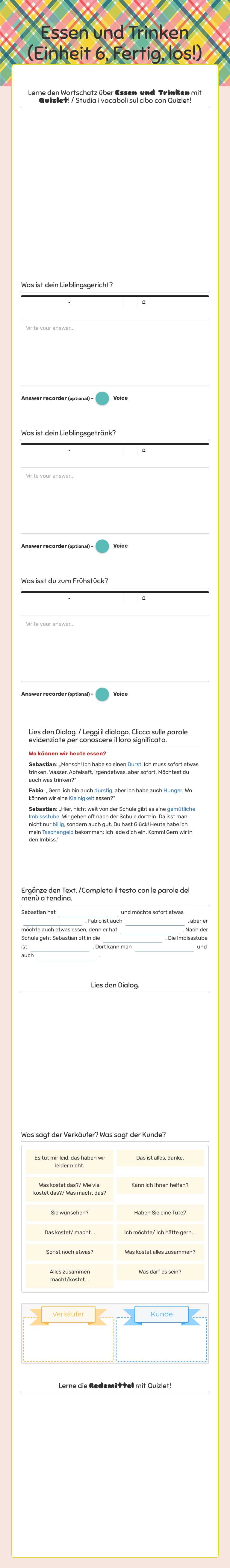 Essen und Trinken (Einheit 6, Fertig, los!) worksheet preview image