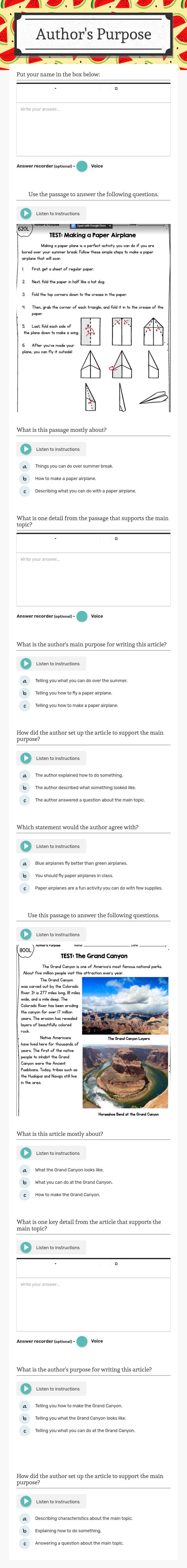 Author's 
Purpose Grade 2 worksheet preview