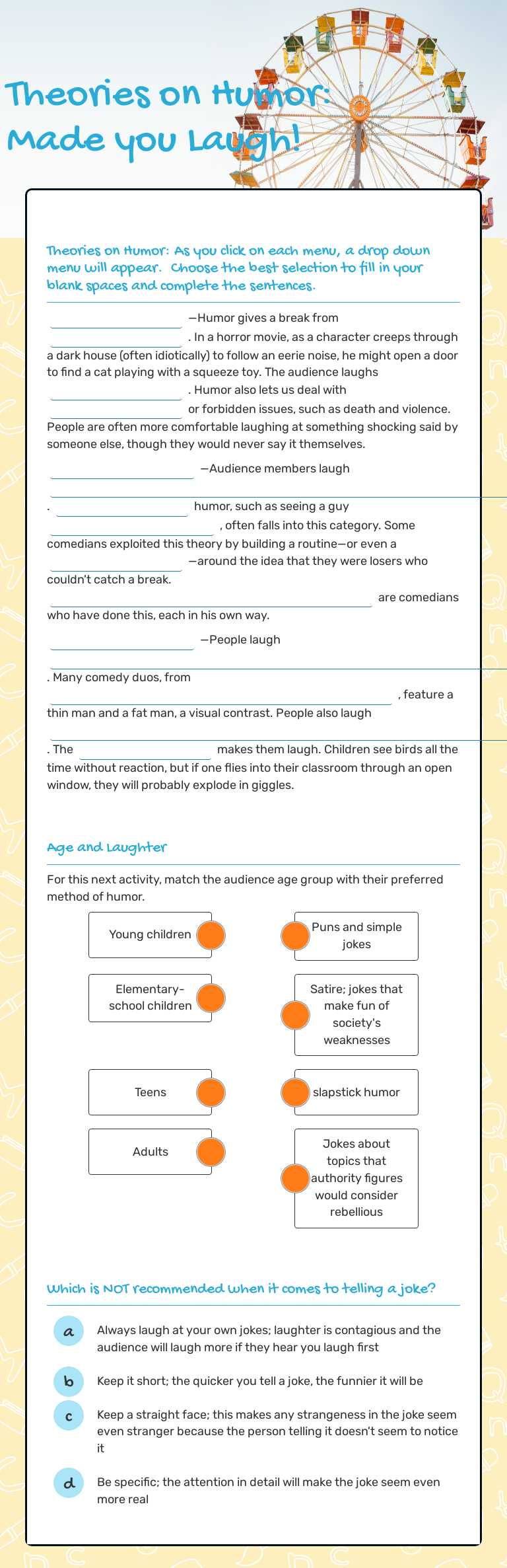 Theories on Humor: Made you Laugh! worksheet preview image