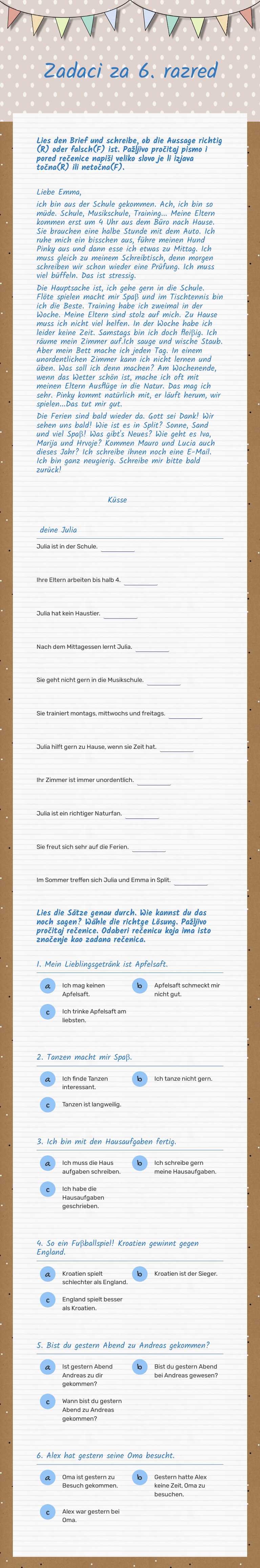 Zadaci za 6. razred worksheet preview image