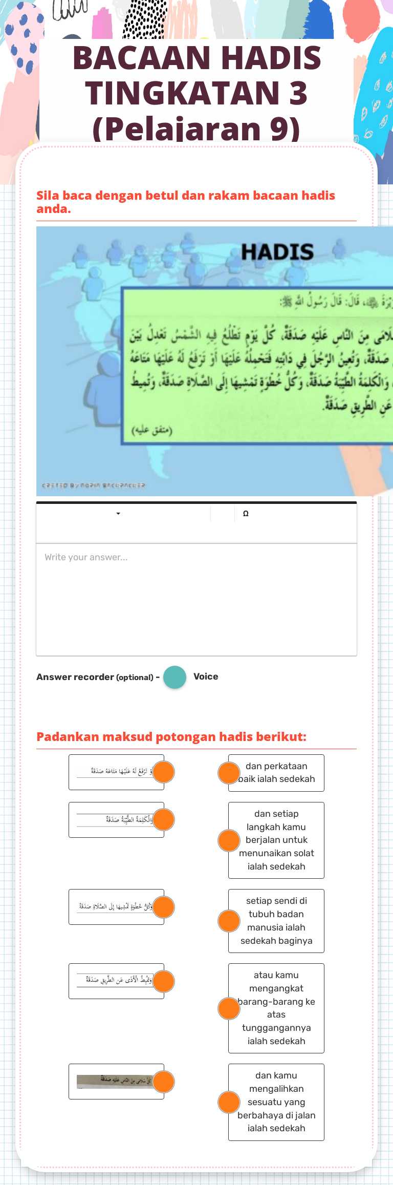 BACAAN HADIS TINGKATAN 3 (Pelajaran 9) worksheet preview image