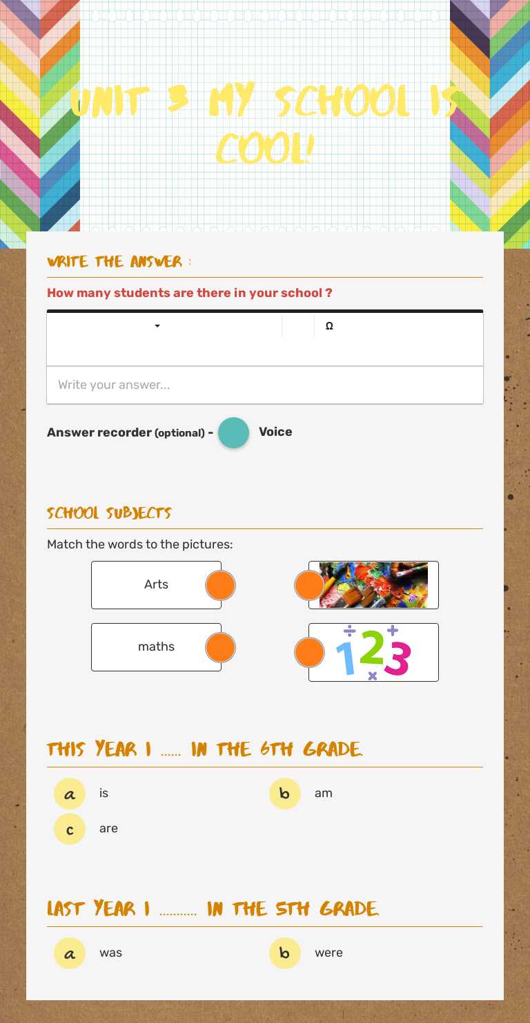 Unit 3 My School is cool! worksheet preview image