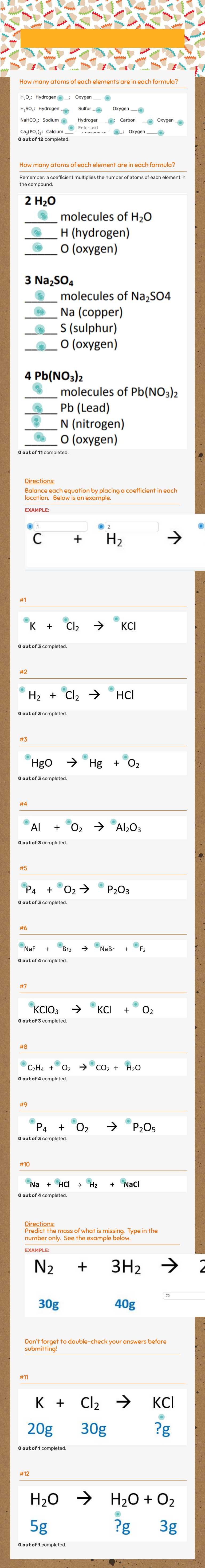Counting Atoms and Balancing Chemical Equation worksheet preview image