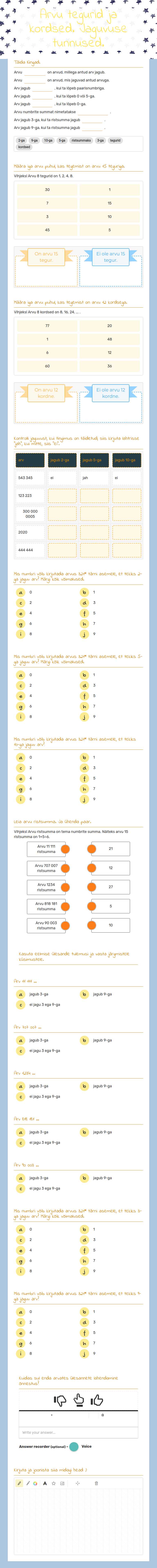 Arvu tegurid ja kordsed. Jaguvuse tunnused. worksheet preview