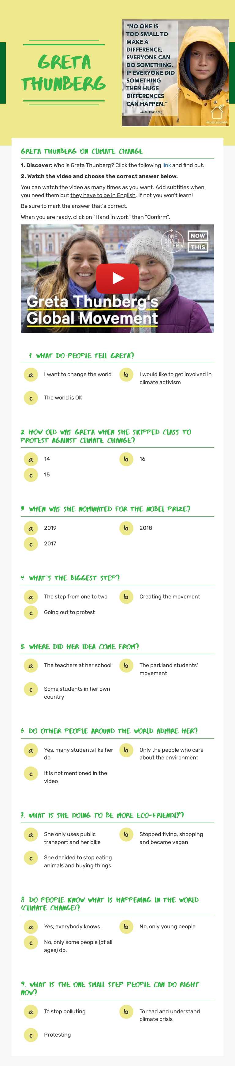 GRETA THUNBERG worksheet preview image