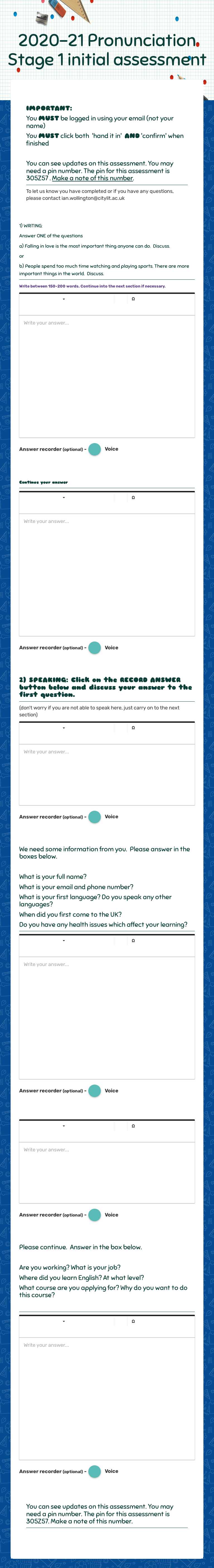 2020-21 Pronunciation Stage 1  initial assessment worksheet preview image