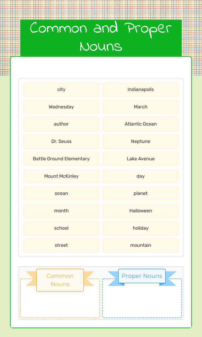 Common and Proper Nouns worksheet preview image