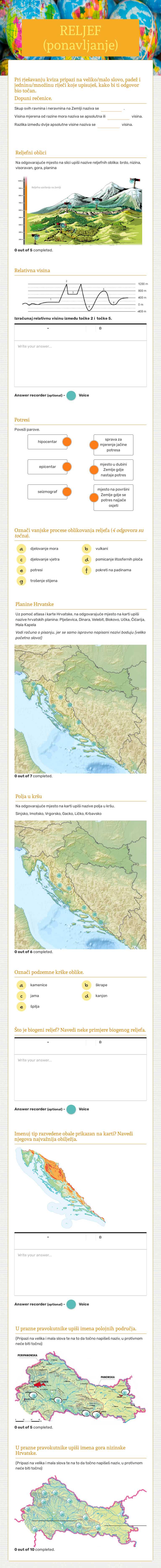 RELJEF (ponavljanje) worksheet preview image