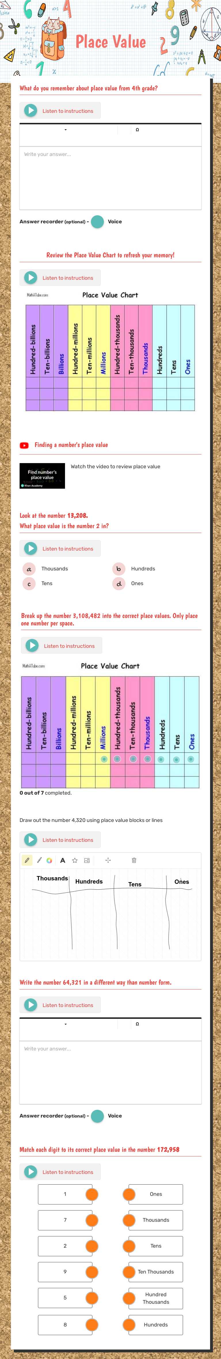 Place Value Grade 5 worksheet preview