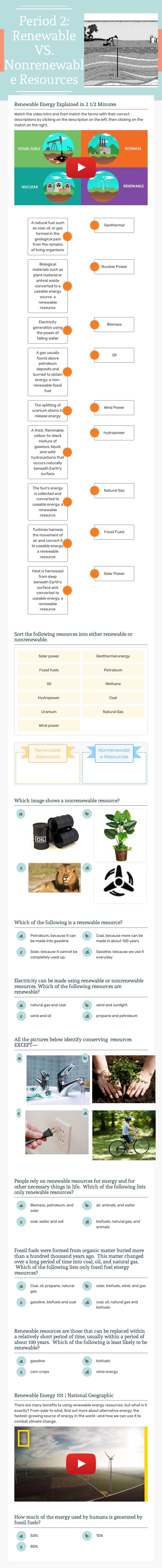 Period 2: 
 Renewable VS. Nonrenewable Resources worksheet preview image