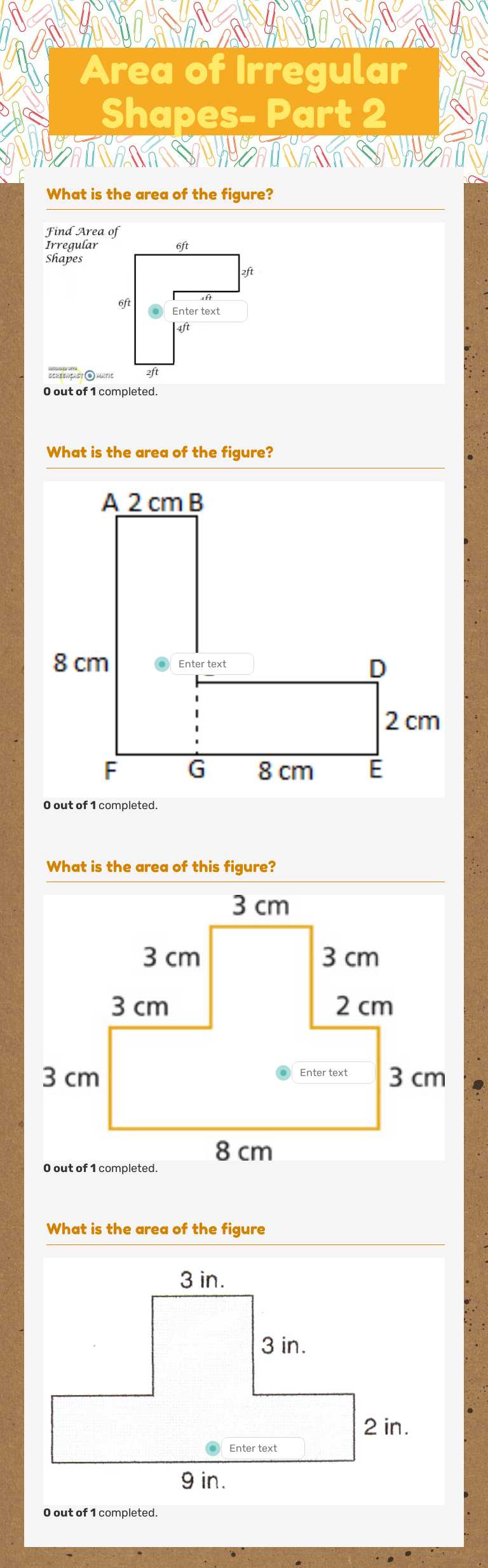 Area of Irregular Shapes- Part 2 worksheet preview image