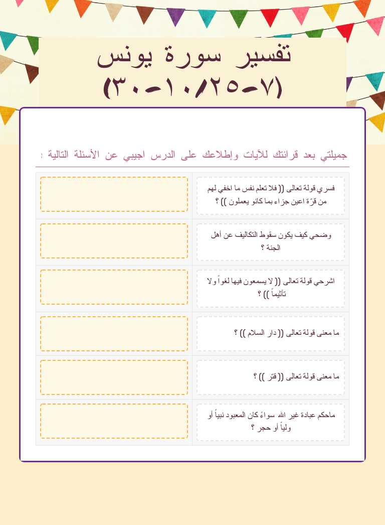 تفسير سورة يونس (٧-١٠/٢٥-٣٠) Grade 11 worksheet preview