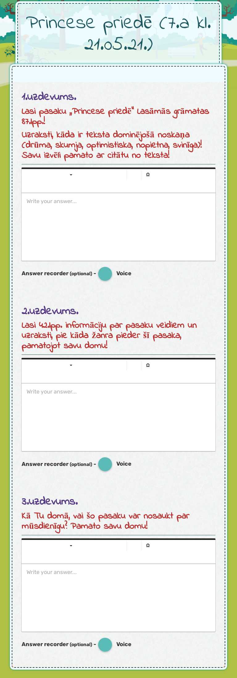 Princese priedē (7.a kl. 21.05.21.) worksheet preview image