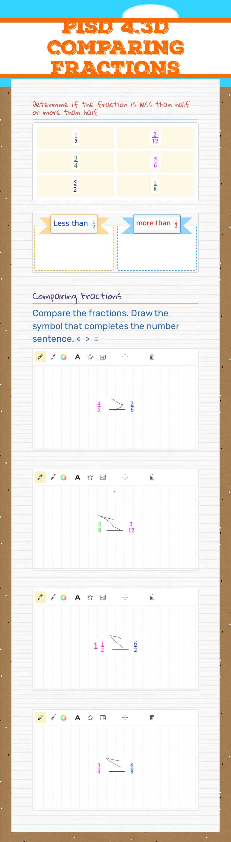 PISD 4.3D COMPARING FRACTIONS Grade 4 worksheet preview