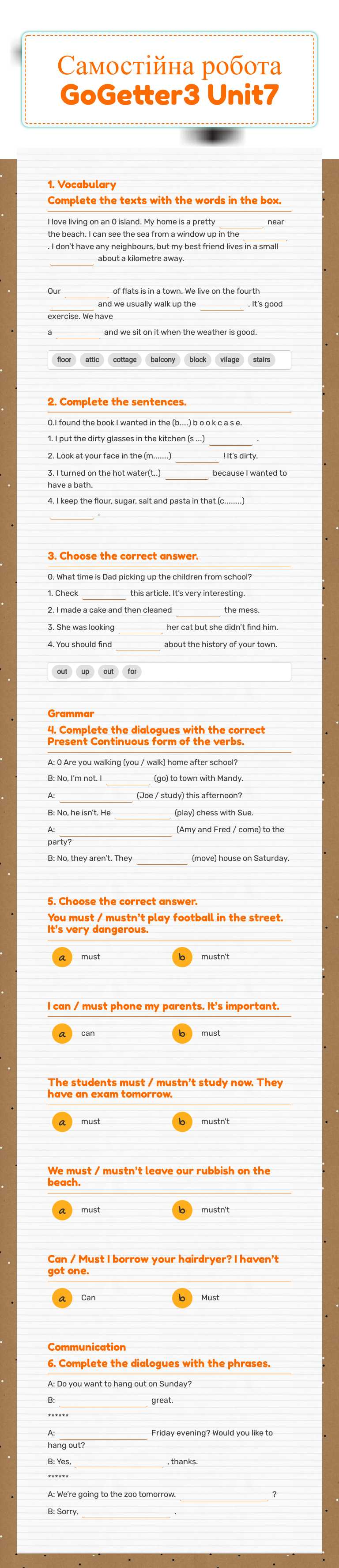 Самостійна робота GoGetter3 Unit7 worksheet preview image