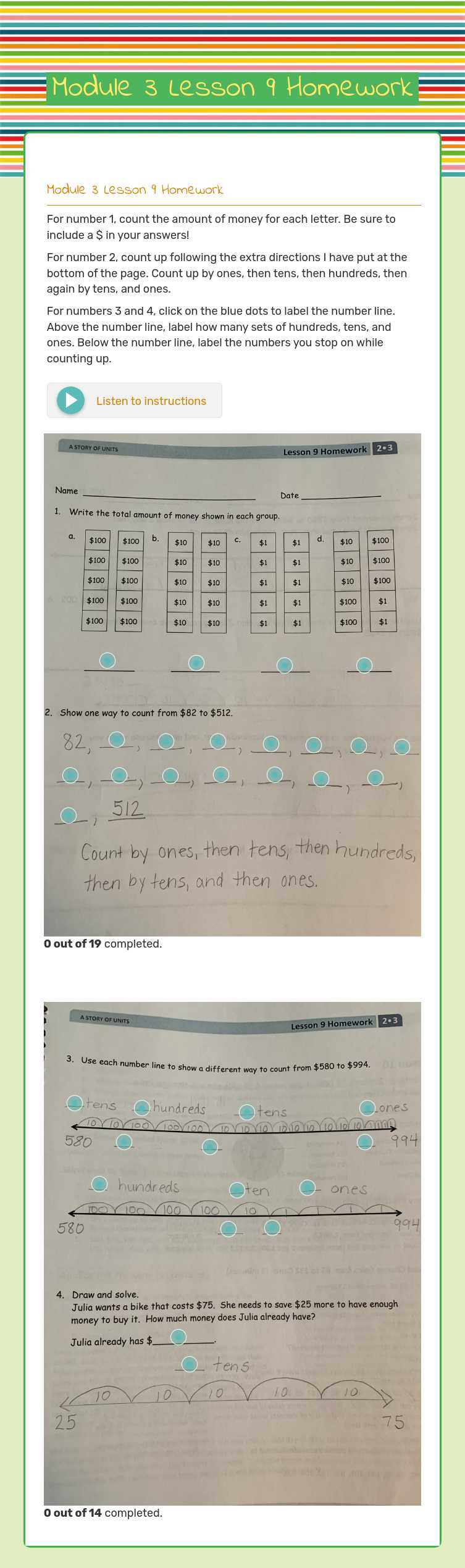 Module 3 Lesson 9 Homework worksheet preview image